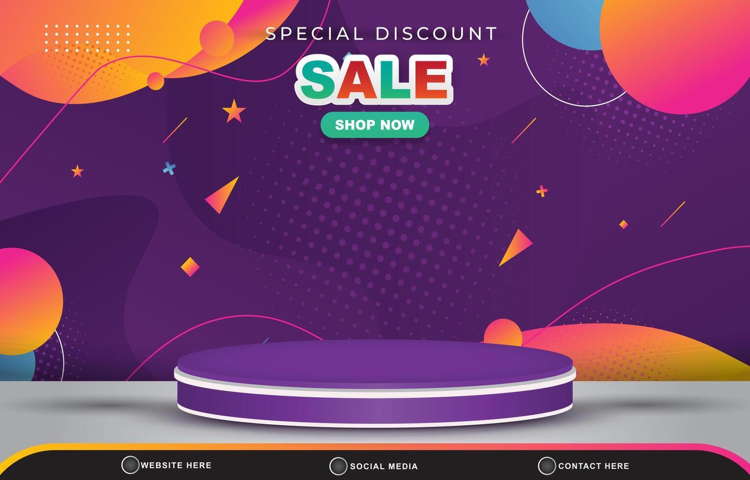 special discount sale template banner with blank space 3d podium for product sale with abstract gradient purple background design vector