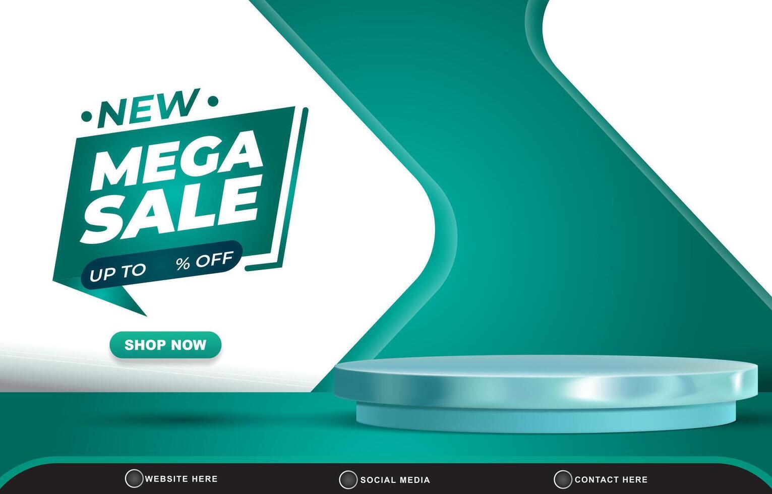 new mega sale discount template banner with blank space 3d podium for product sale with abstract gradient green and white background design vector