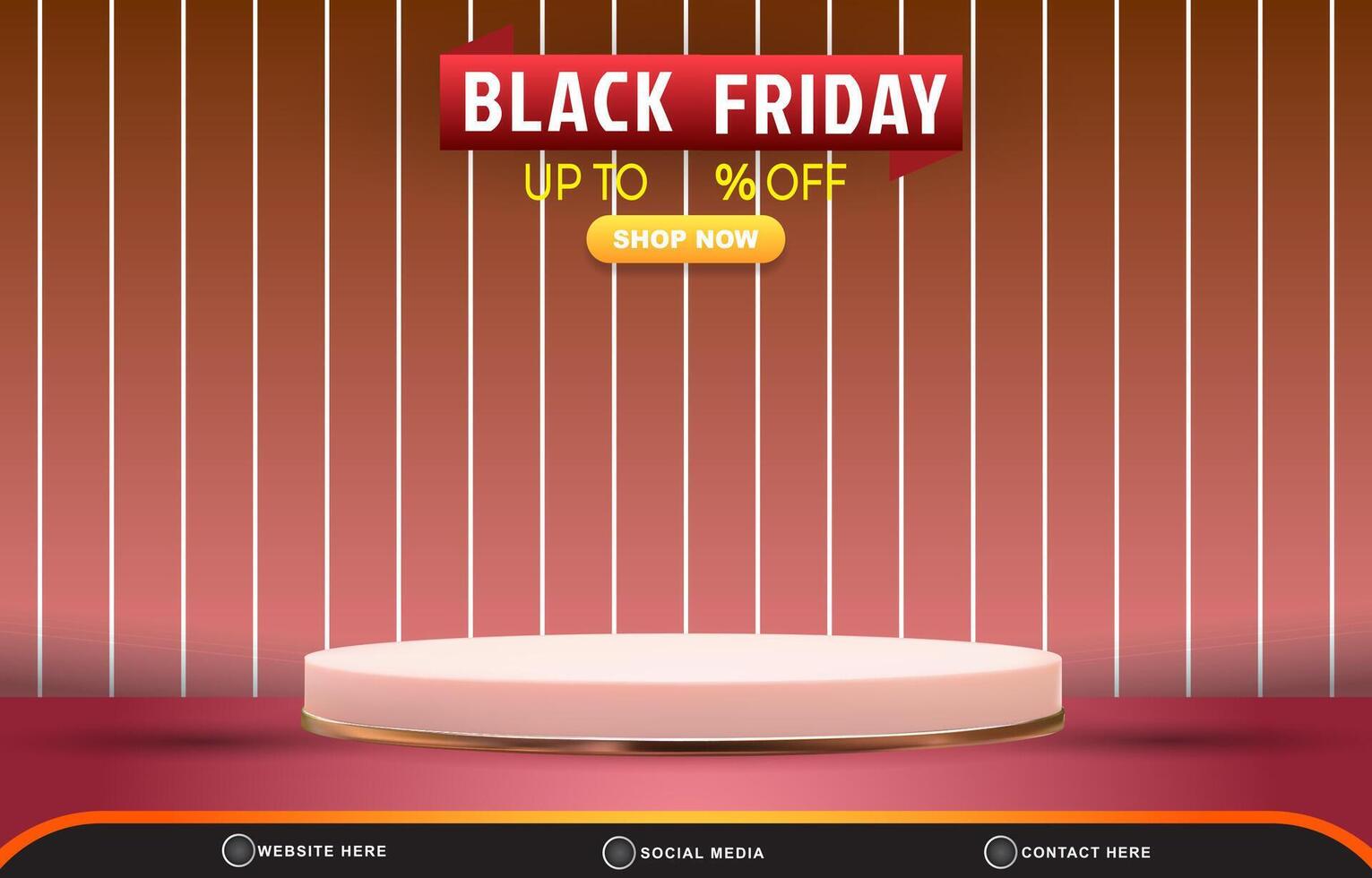 black friday sale discount template banner with blank space 3d podium for product sale with abstract gradient brown and pink background design vector