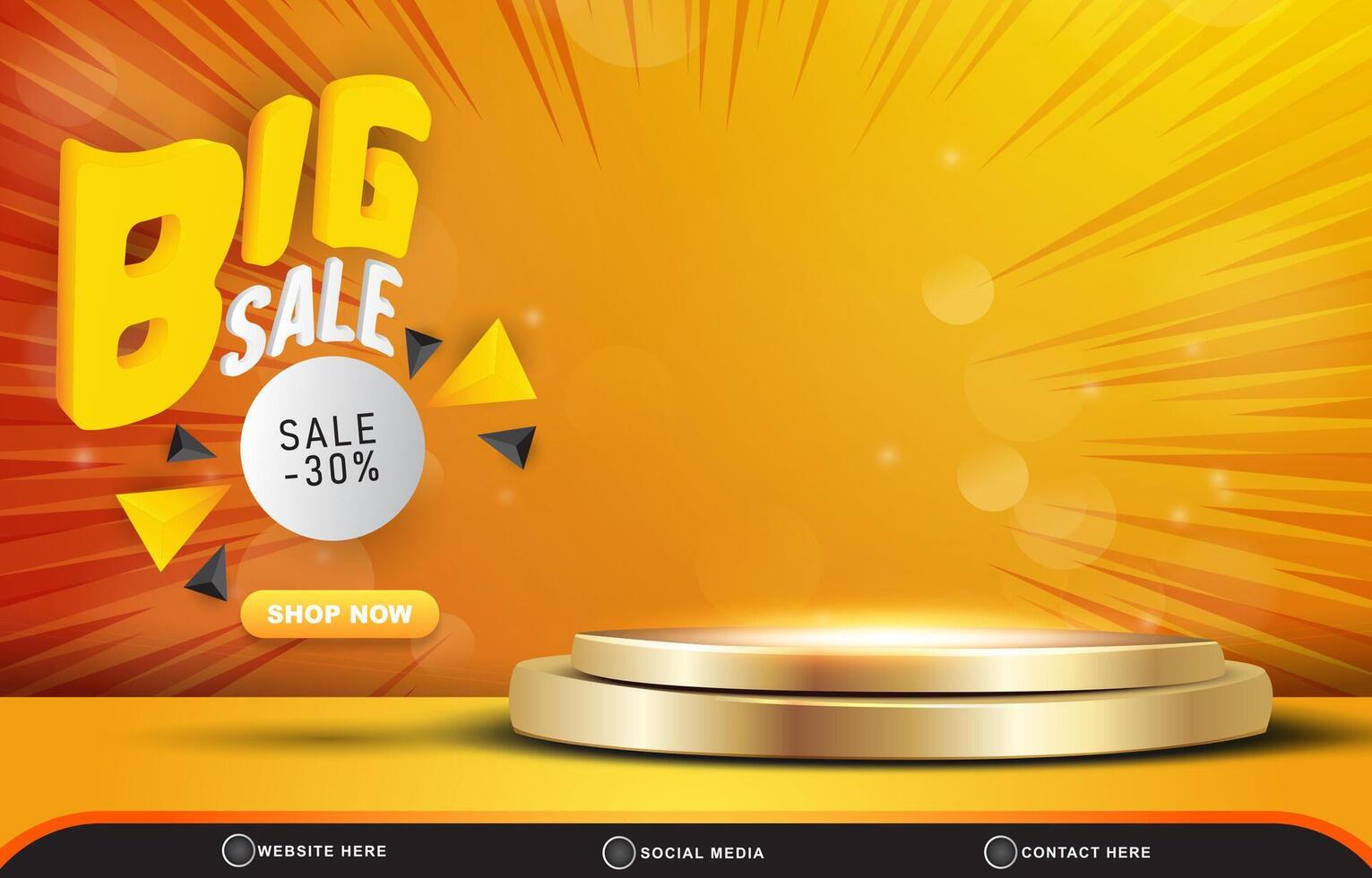 big sale discount template banner with blank space 3d podium for product sale with abstract gradient orange and yellow background design vector