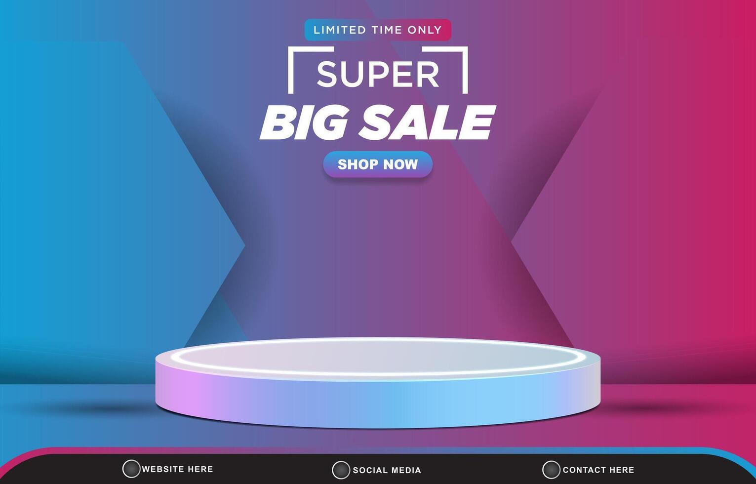 limited super big sale discount template banner with blank space 3d podium for product sale with abstract gradient blue and purple background design vector