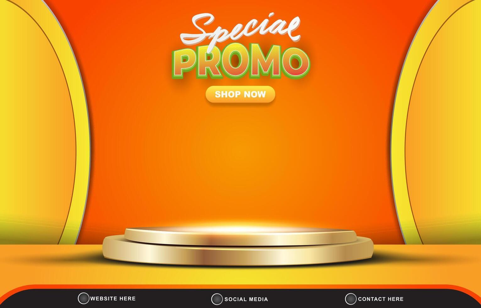 special promo template banner with blank space 3d podium for product sale with abstract gradient orange and yellow background design vector