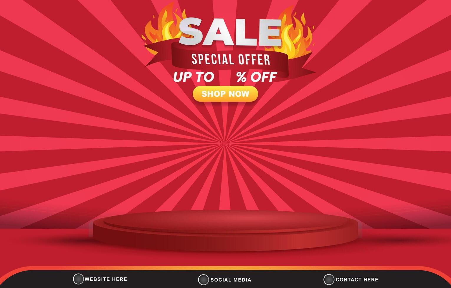 special offer sale discount template banner with blank space 3d podium for product sale with abstract gradient red background design vector