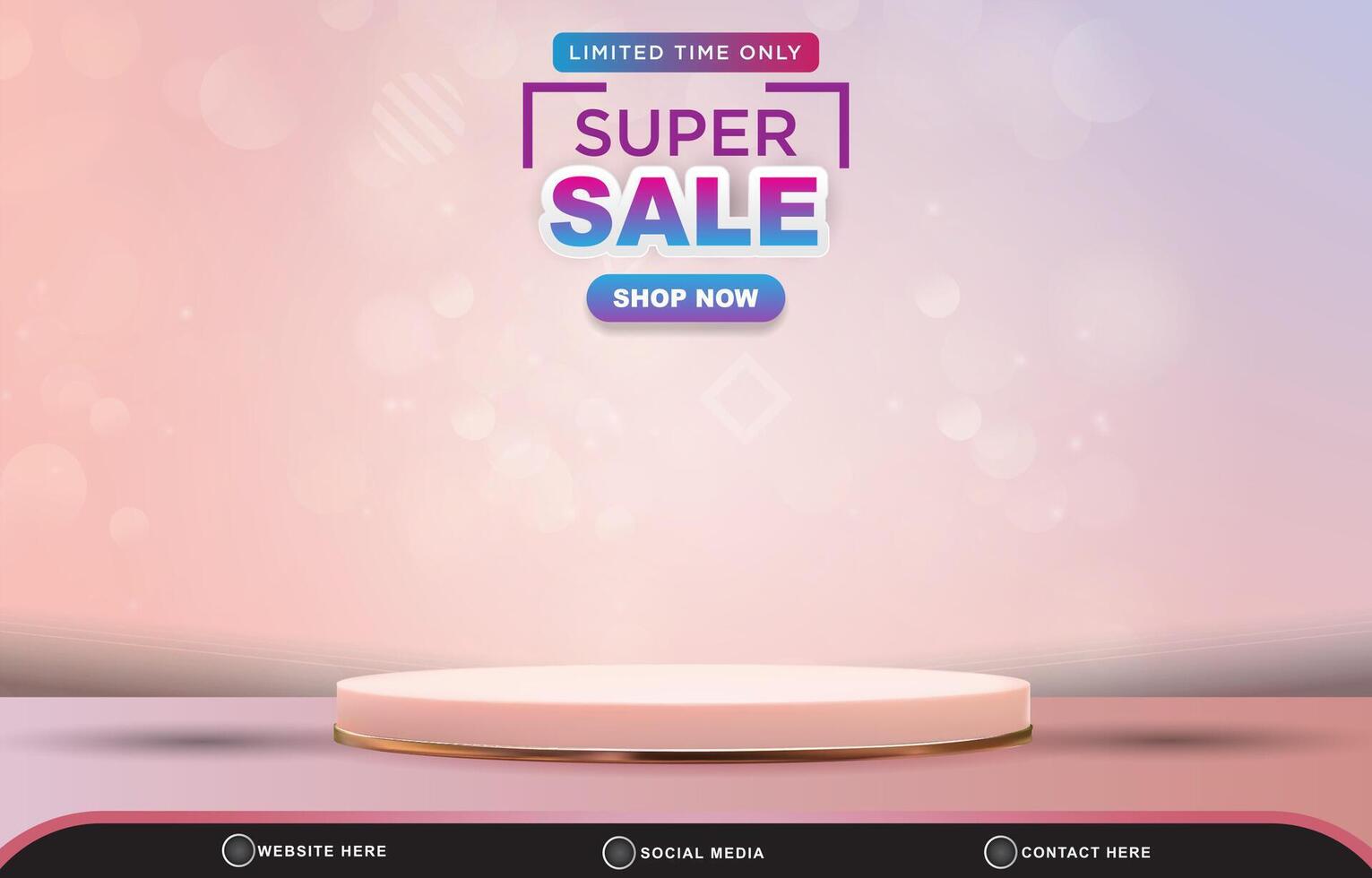 limited super sale discount template banner with blank space 3d podium for product sale with abstract gradient pink background design vector