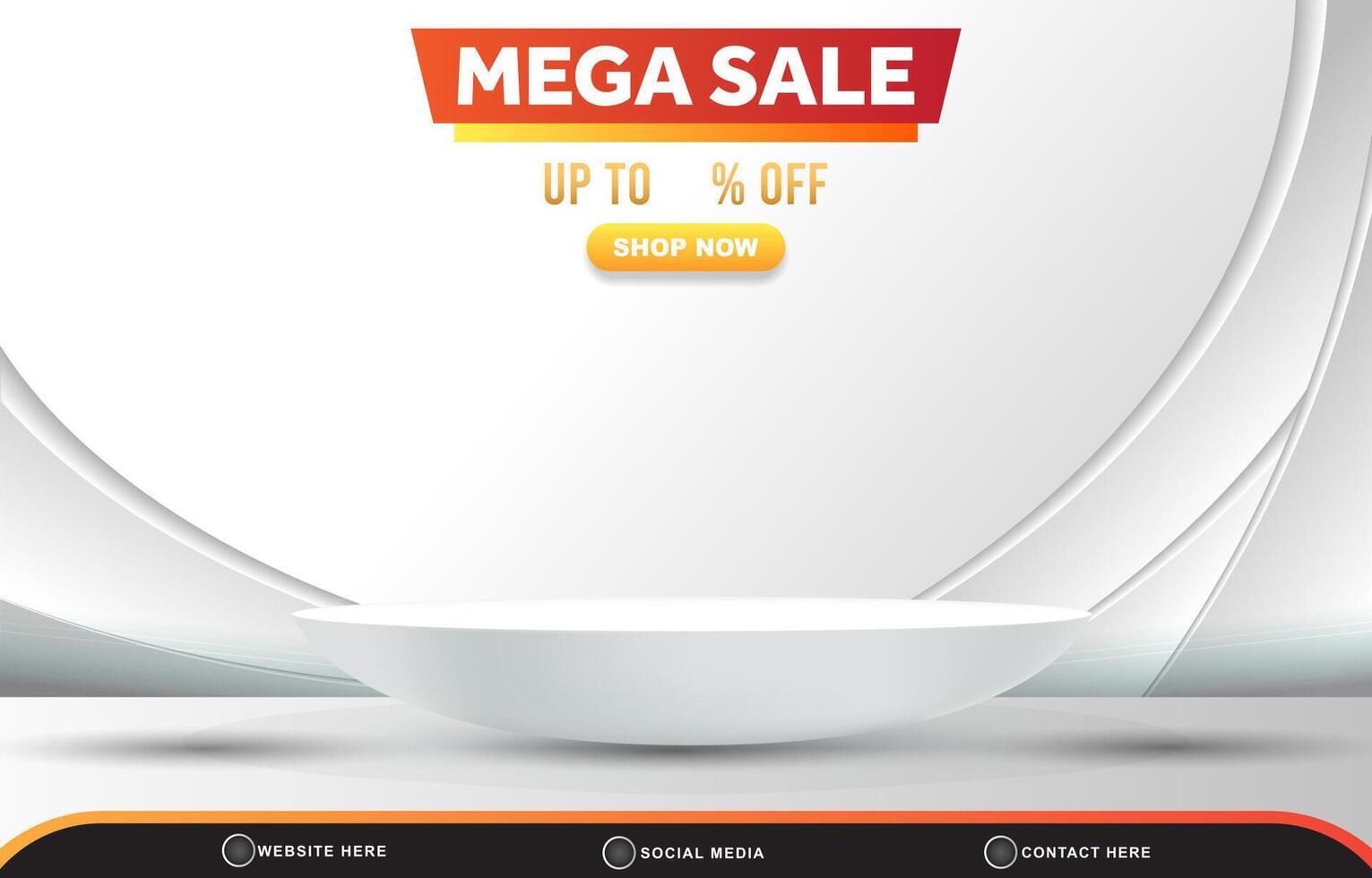 mega sale discount template banner with blank space 3d podium for product sale with abstract gradient white background design vector