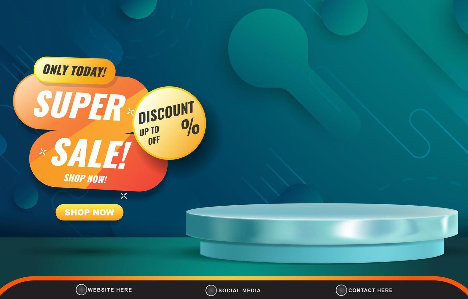 super sale discount template banner with blank space 3d podium for product sale with abstract gradient blue and green background design vector