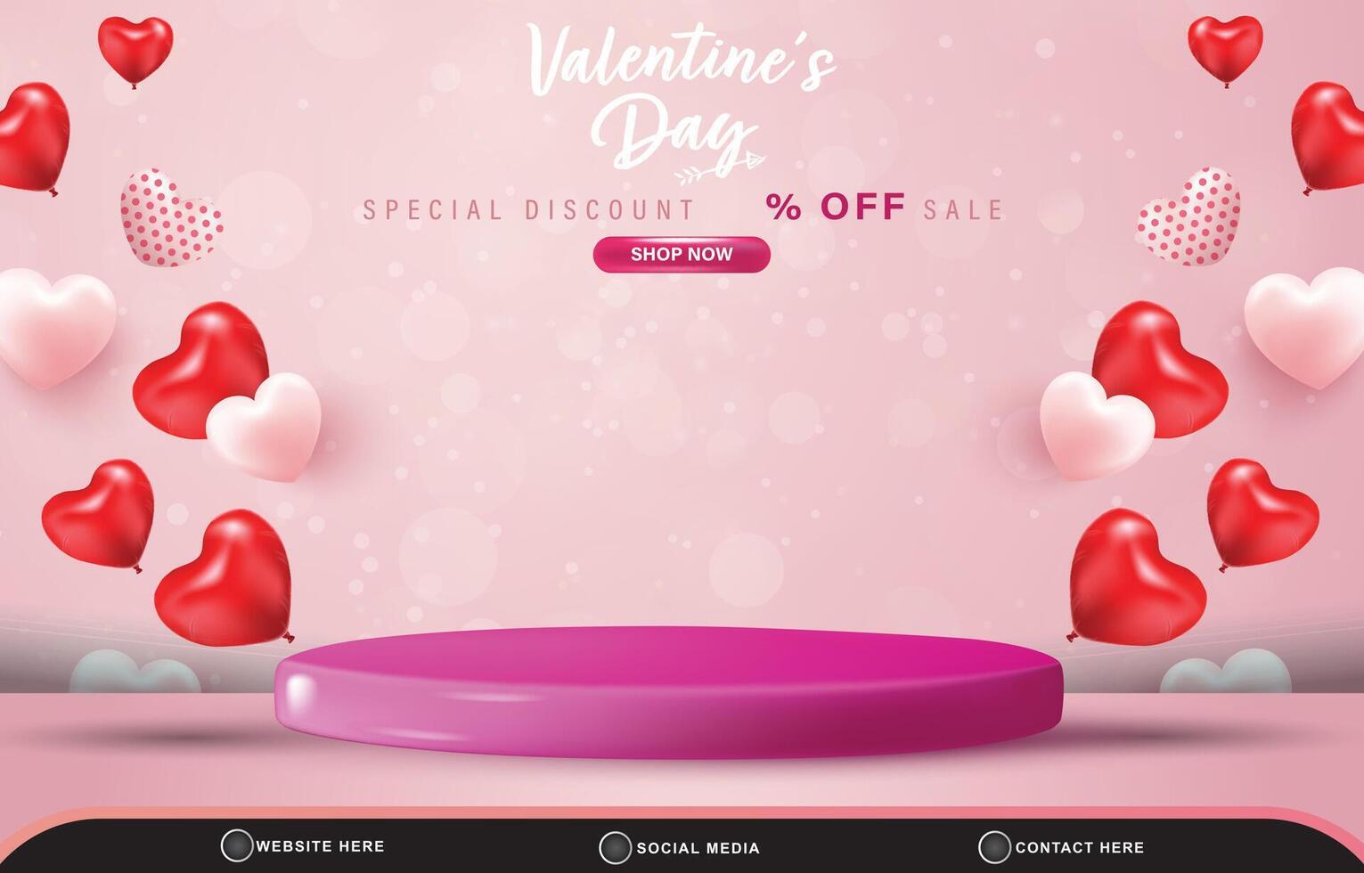 valentine day sale discount template banner with blank space 3d podium for product sale with abstract gradient pink and white background design vector