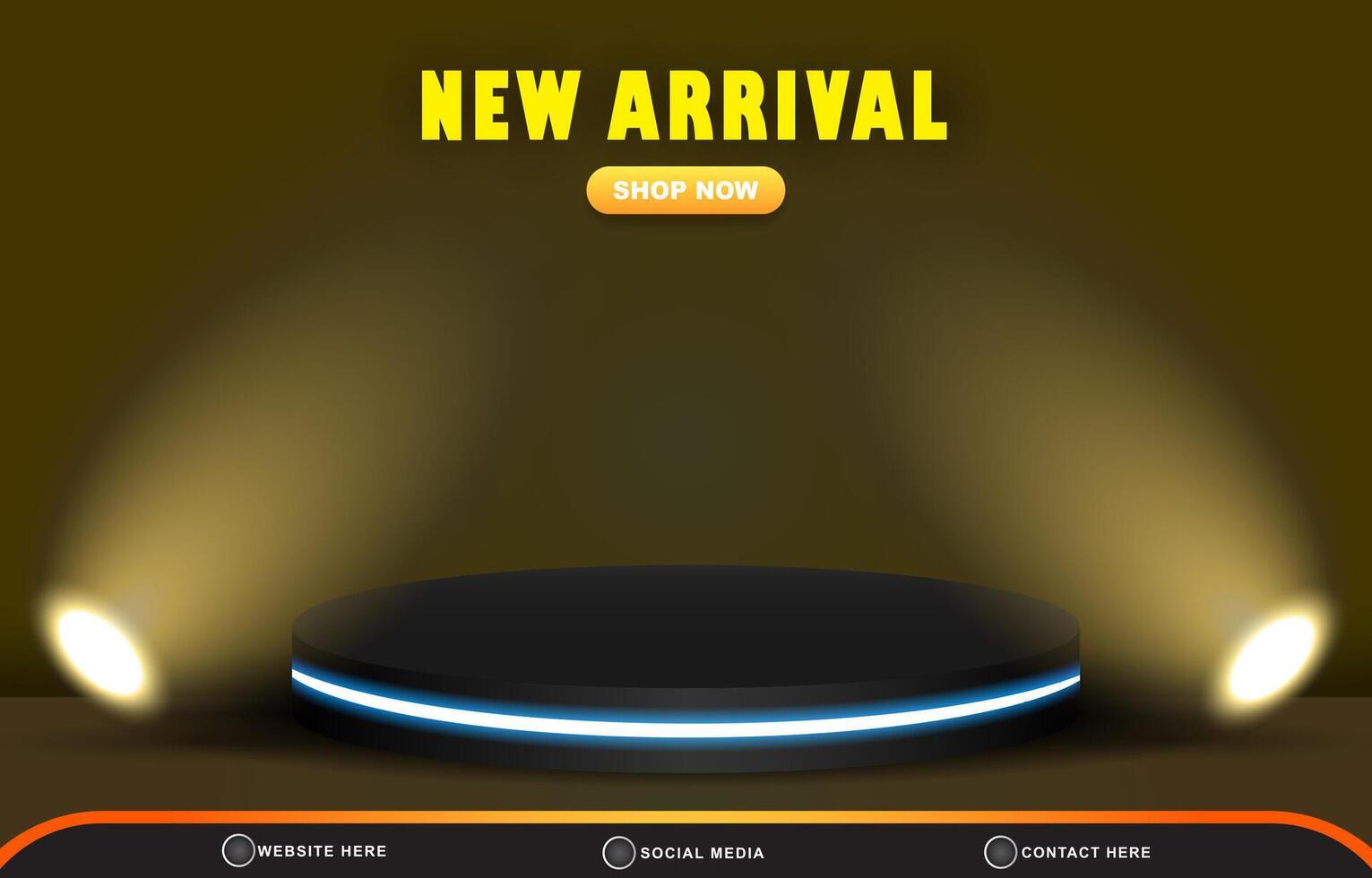 new arrival discount sale template banner with blank space 3d podium for product sale with abstract gradient brown and yellow background design vector
