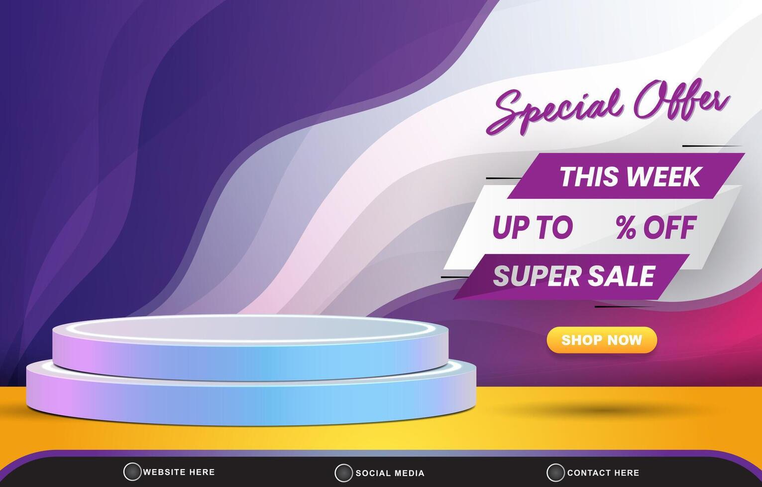special offer discount super sale template banner with blank space 3d podium for product sale with abstract gradient purple and white background design vector