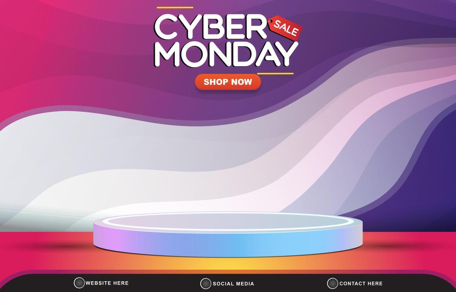 cyber monday discount sale template banner with blank space 3d podium for product sale with abstract gradient purple and white background design vector