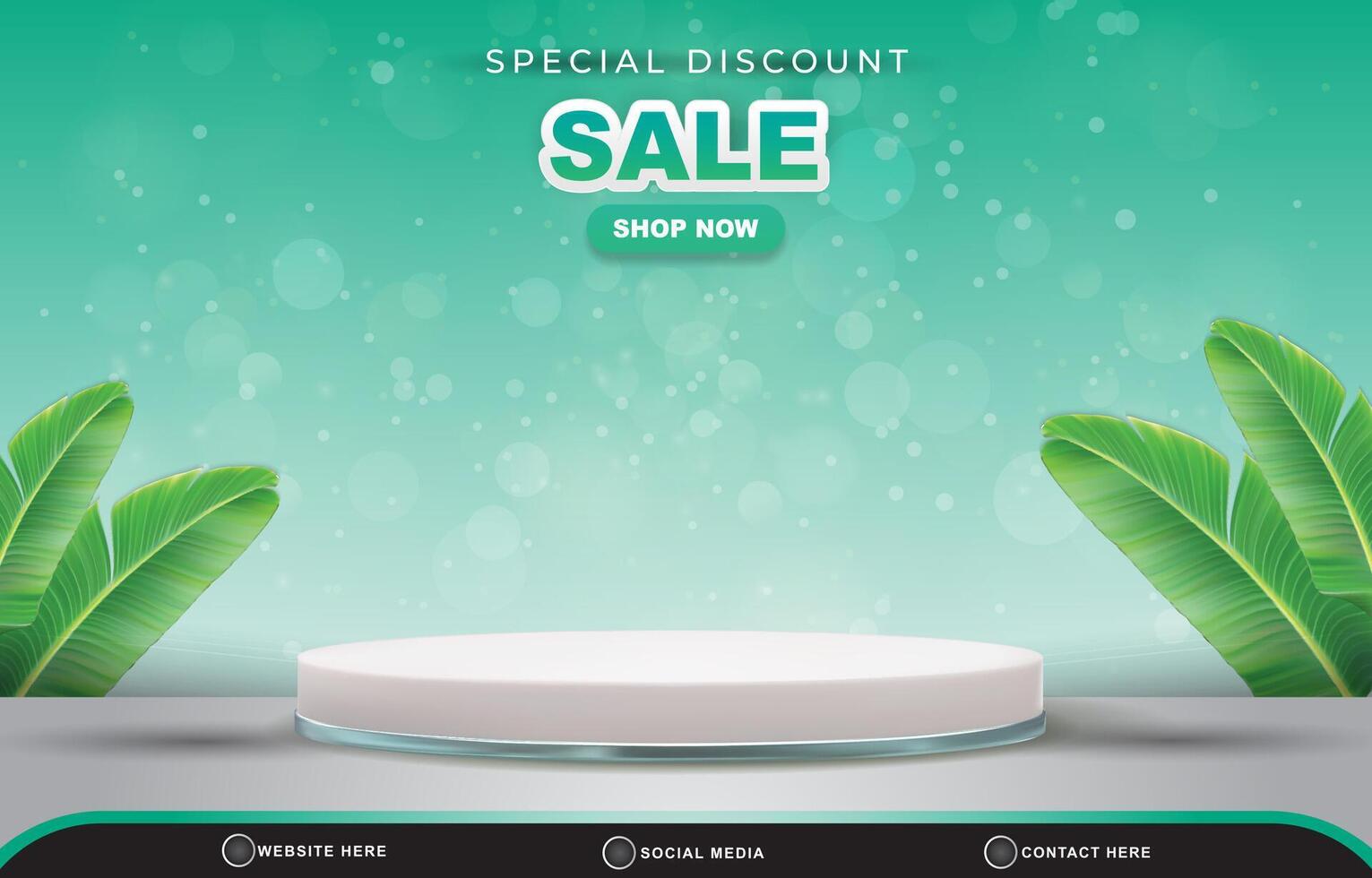 special discount sale discount template banner with blank space 3d podium for product sale with abstract gradient green and white background design vector