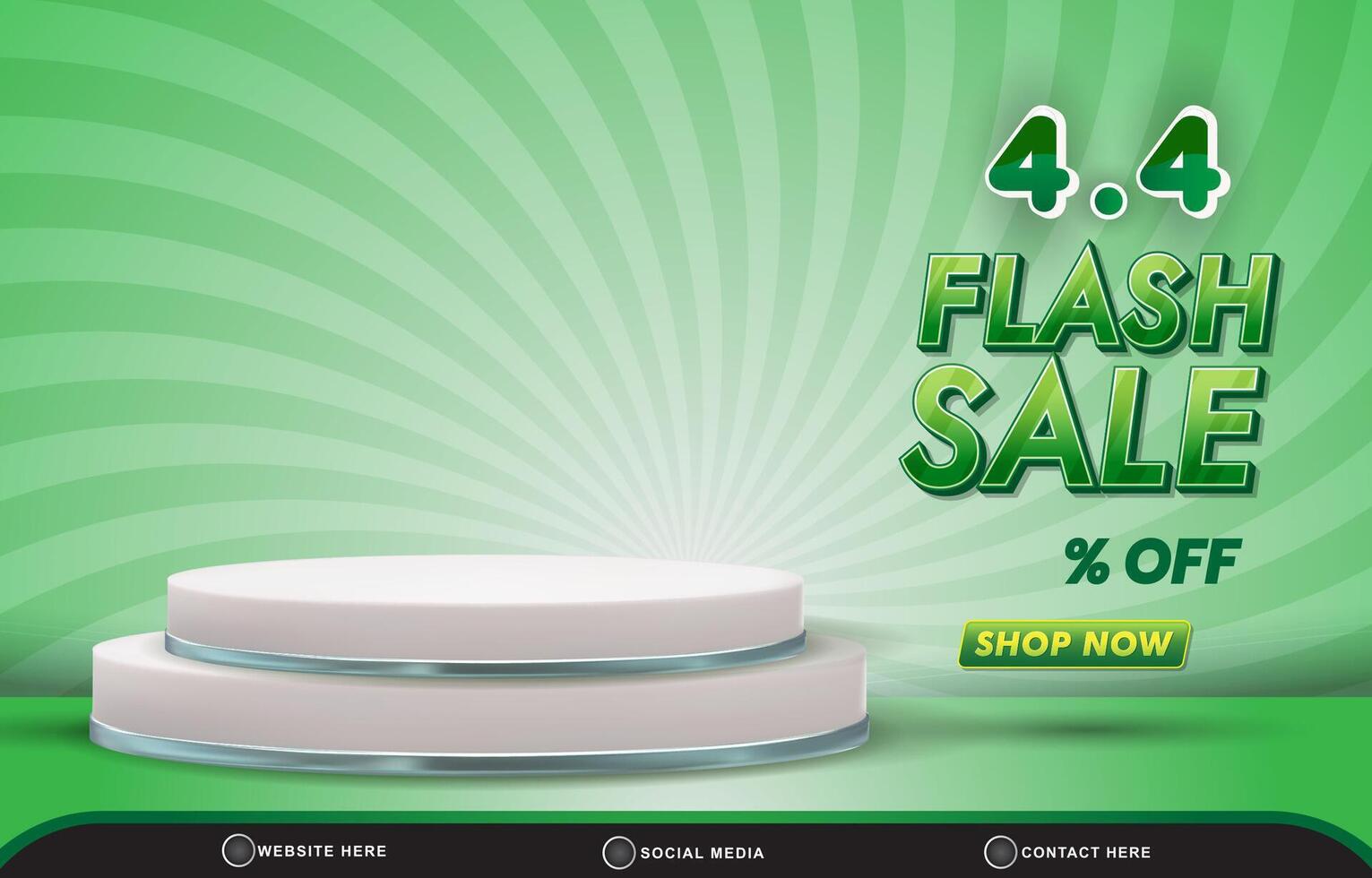 04.04 flash sale discount template banner with copy space 3d podium for product sale with abstract gradient green and white background design vector