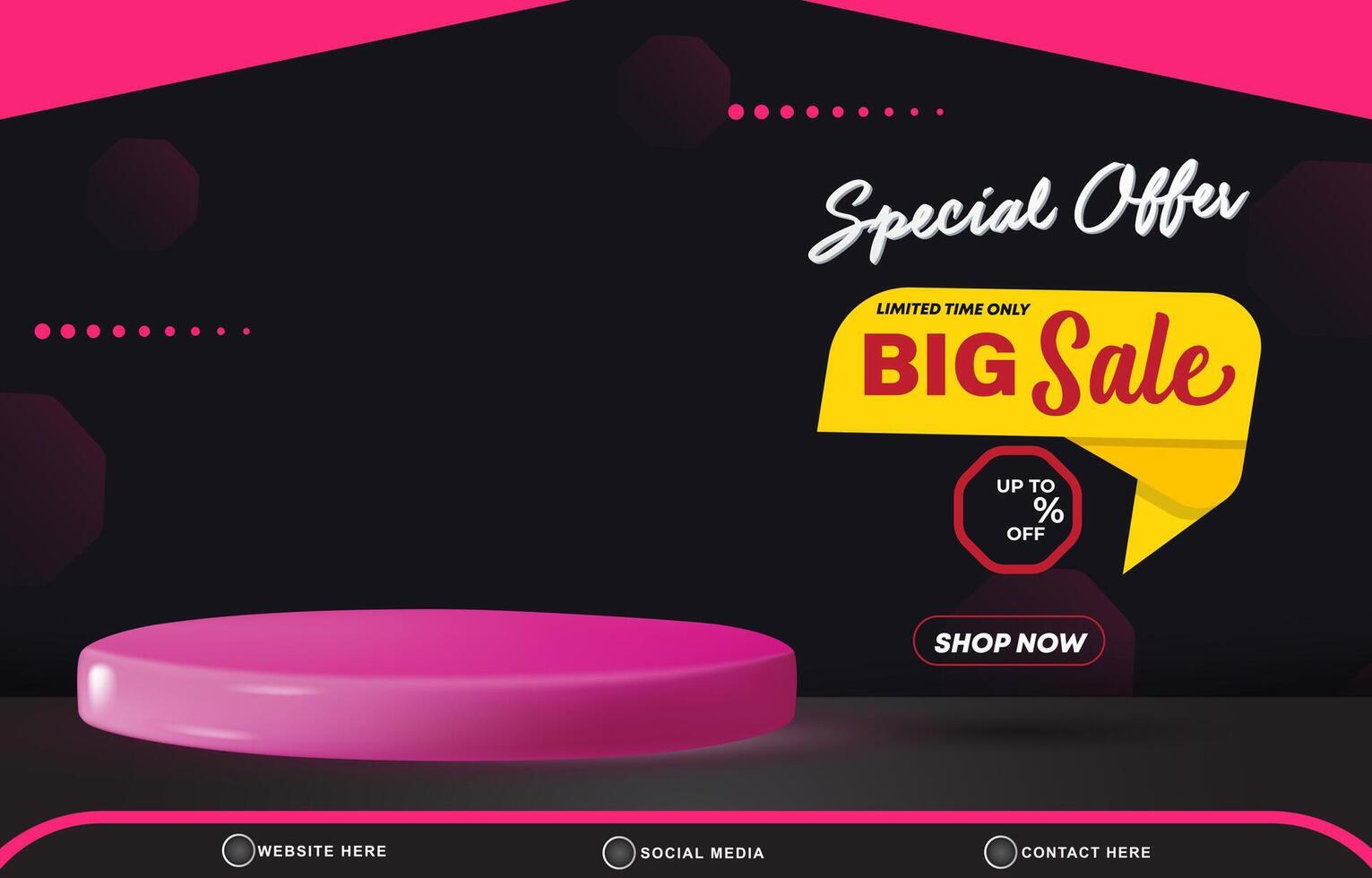 special offer limited big sale with landscape template banner and copy space 3d podium for product sale with abstract gradient black and purple background design vector