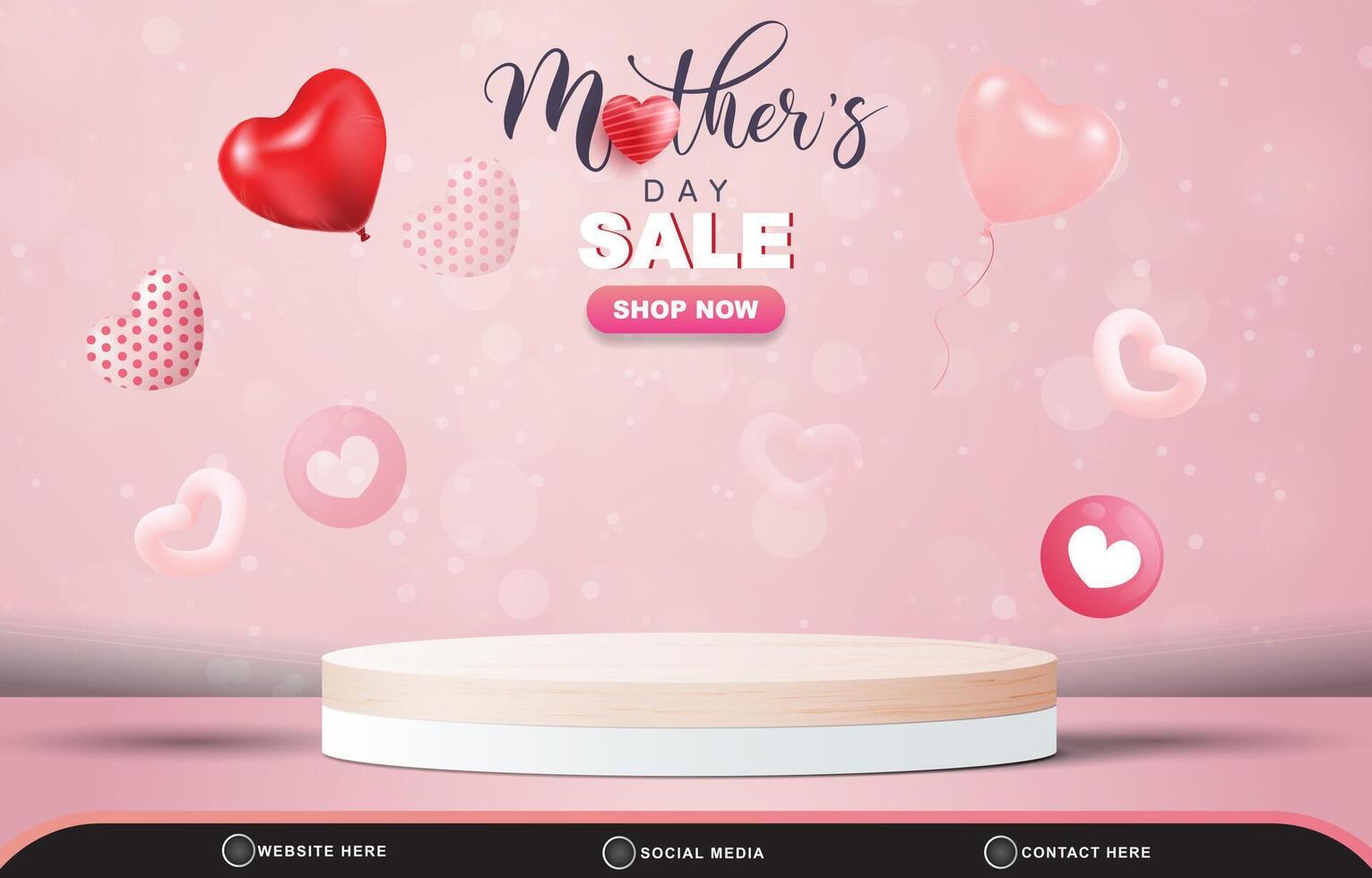 mother day sale discount template banner with blank space 3d podium for product sale with abstract gradient pink and white background design vector