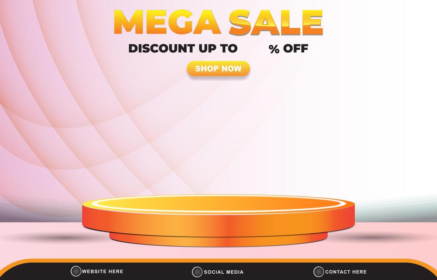 mega sale discount template banner with blank space 3d podium for product sale with abstract gradient pink and white background design vector
