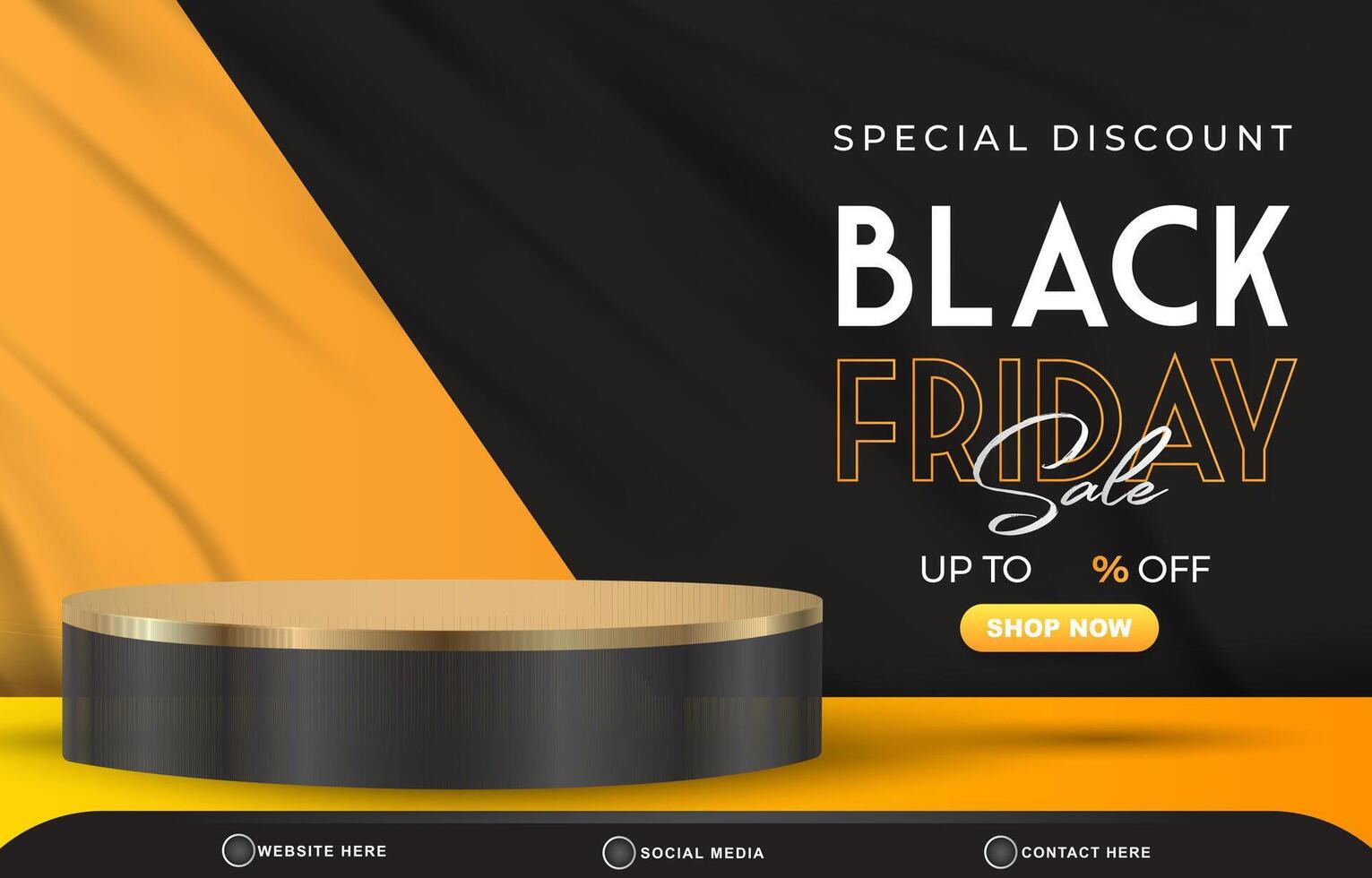 special discount black friday sale template banner with blank space 3d podium for product sale with abstract gradient black and orange background vector