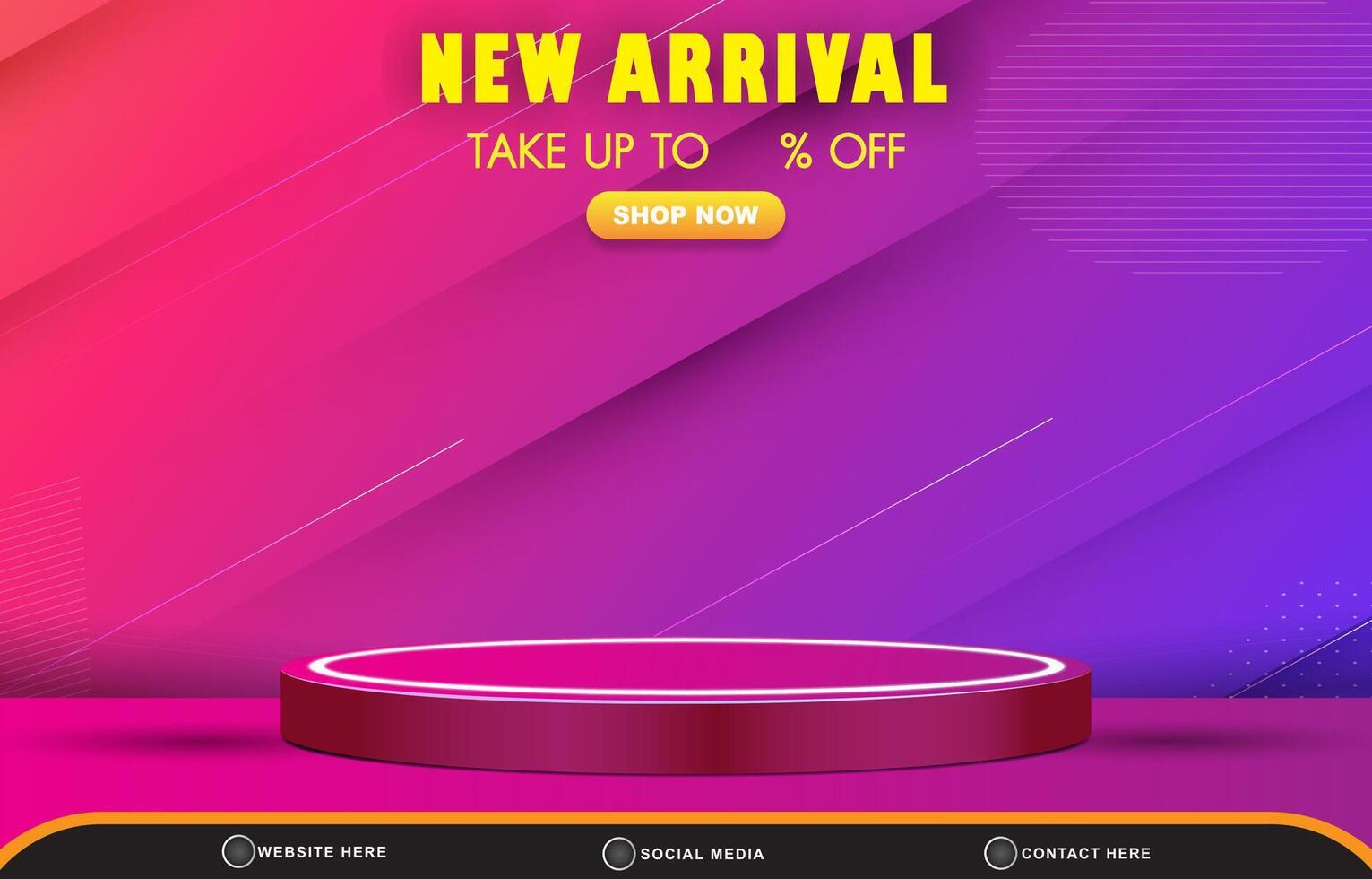 new arrival discount sale template banner with blank space 3d podium for product sale with abstract gradient red and purple background design vector