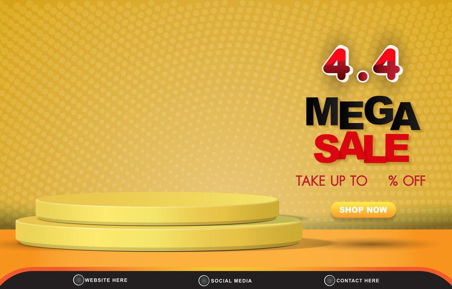 04.04 mega sale discount template banner with copy space 3d podium for product sale with abstract gradient dark yellow background design vector