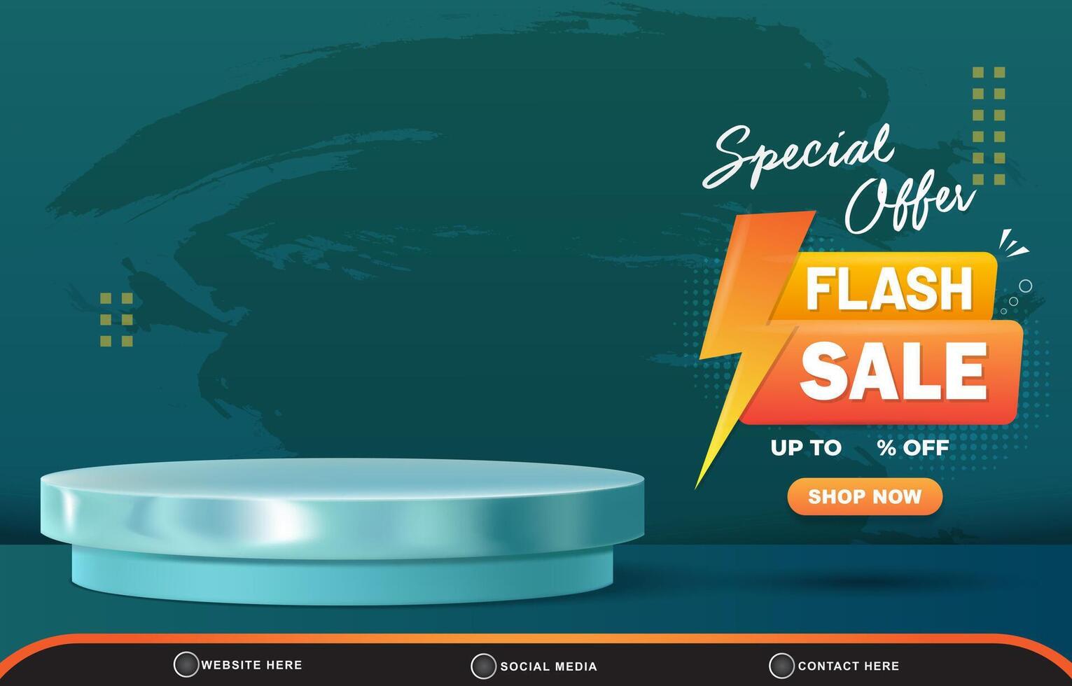special offer flash sale with landscape template banner and copy space 3d podium for product sale with abstract gradient green background design vector