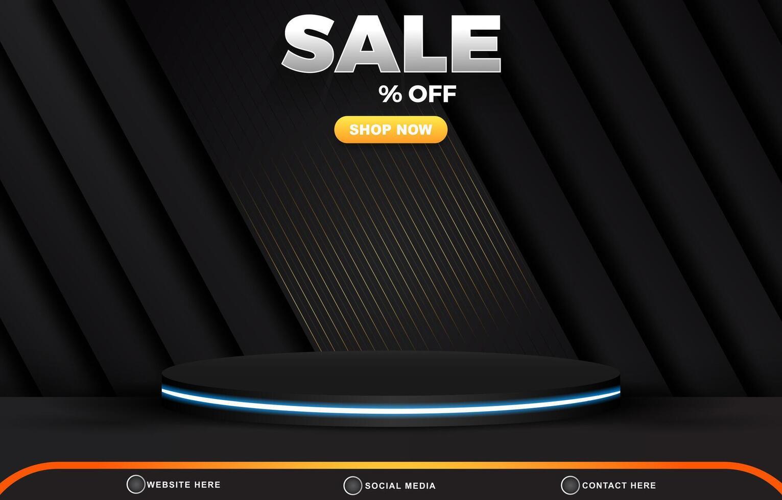 sale discount template banner with blank space 3d podium for product sale with abstract gradient dark black background design vector