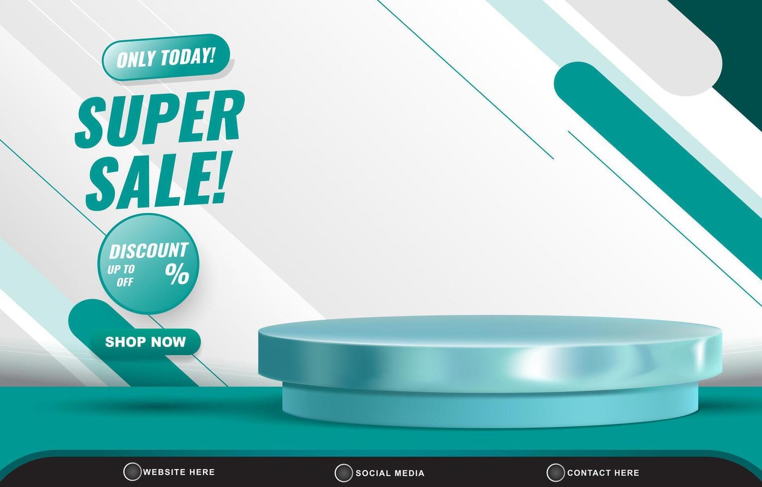 super sale template banner with blank space 3d podium for product sale with abstract gradient green and white background design vector