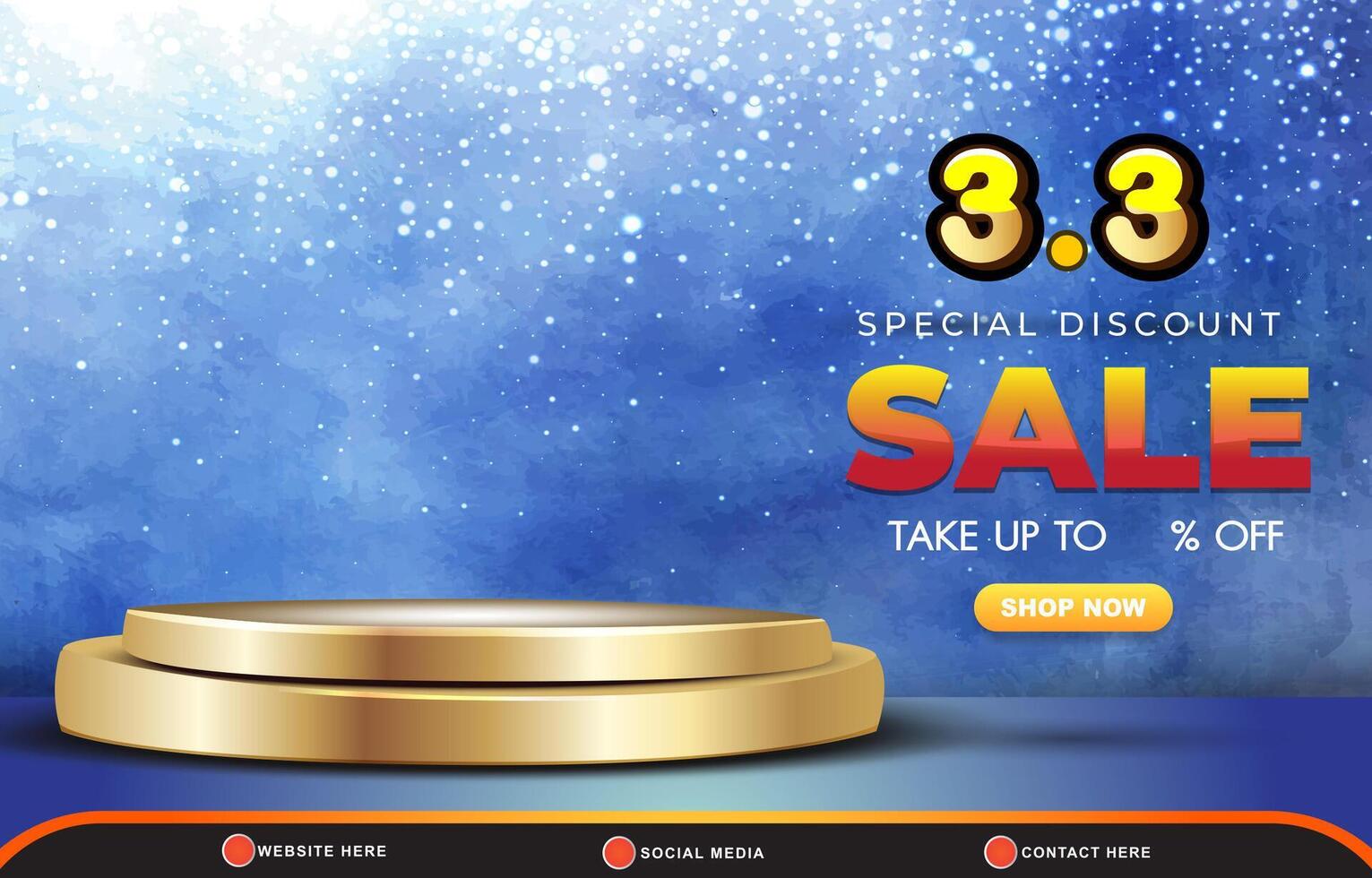 03.03 special discount sale template banner with blank space 3d podium for product sale with abstract gradient blue and white background design vector