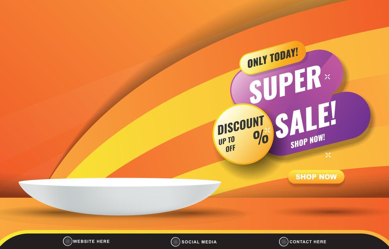 super sale discount template banner with blank space 3d podium for product sale with abstract gradient orange and yellow background design vector