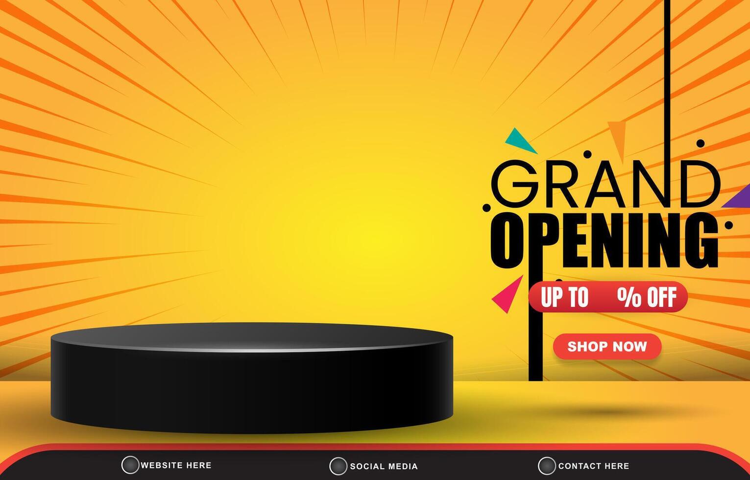 grand opening discount for social media post banner with copy space 3d podium for product sale with abstract gradient orange and yellow background design vector