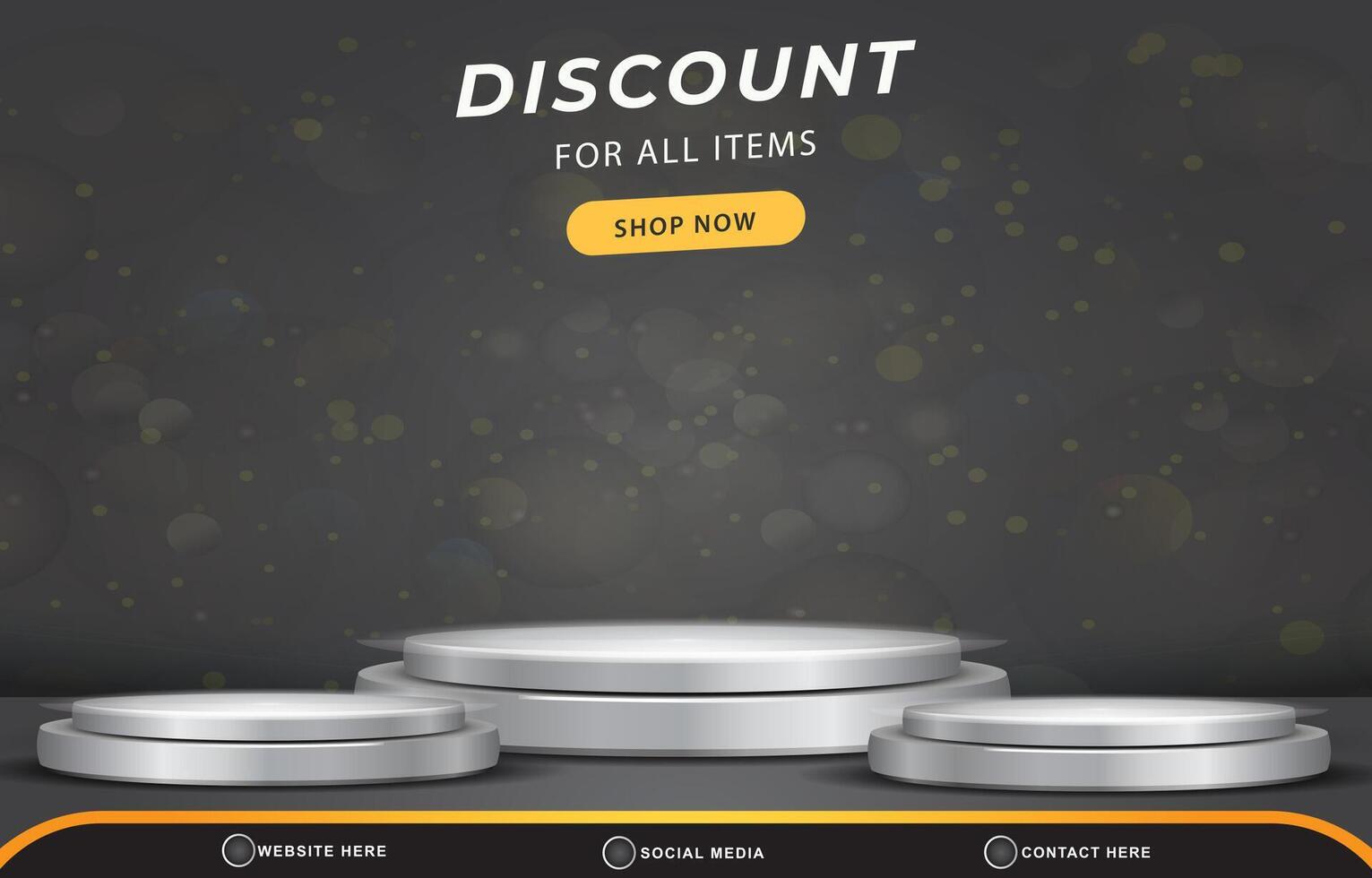 discount sale template banner with blank space 3d podium for product sale with abstract gradient black background design vector