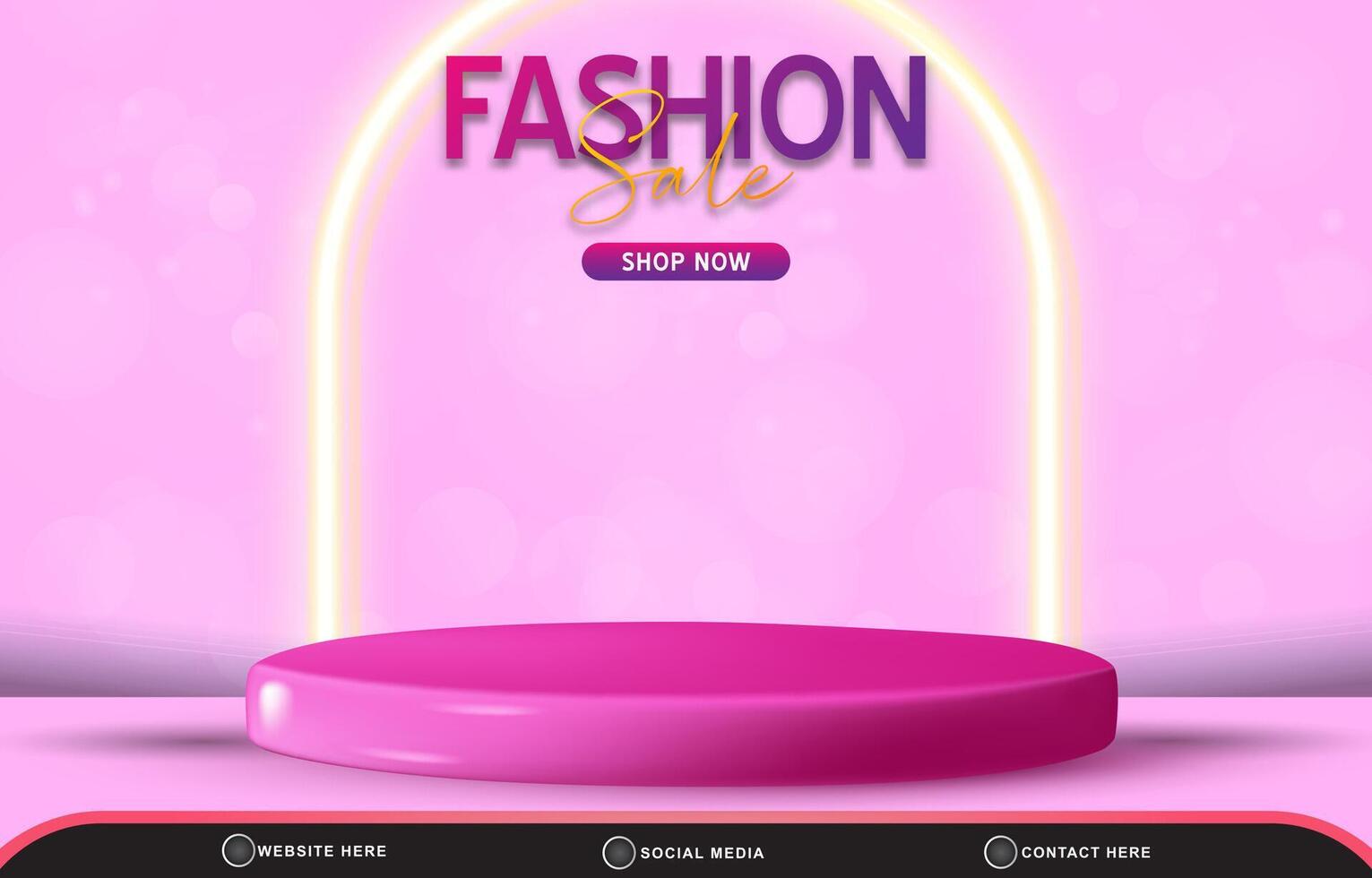 fashion sale template banner with blank space 3d podium for product sale with abstract gradient pink background vector