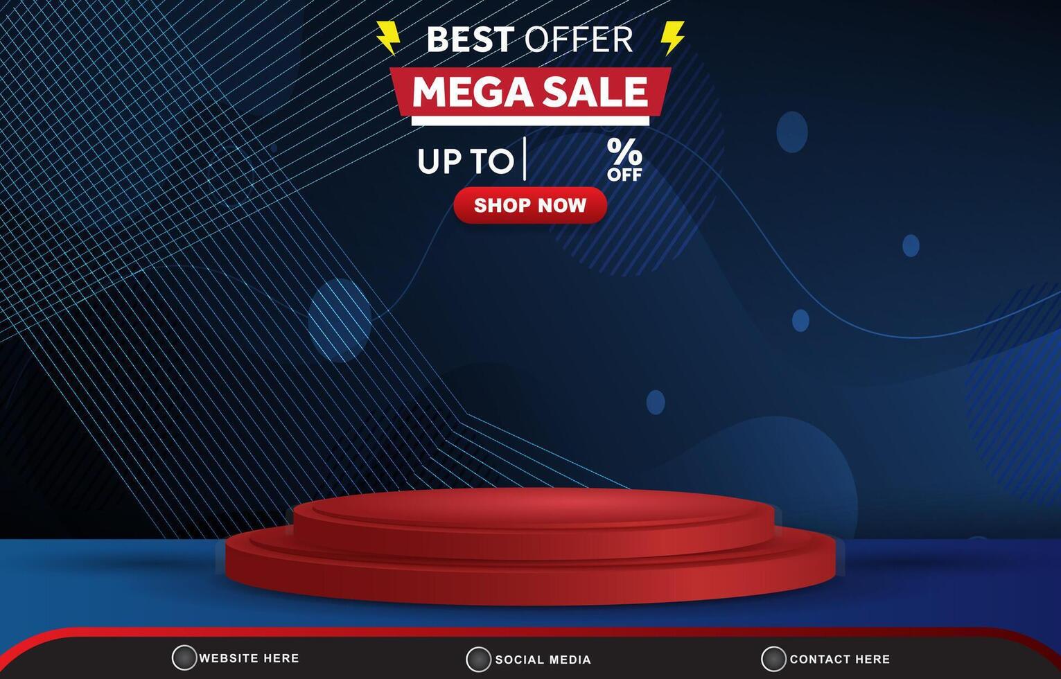 best offer mega sale discount template banner with blank space 3d podium for product sale with abstract gradient dark blue background design vector