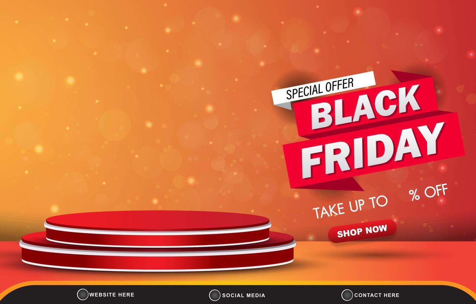 special offer black friday sale discount template banner with copy space 3d podium for product sale with abstract gradient red and orange background design vector