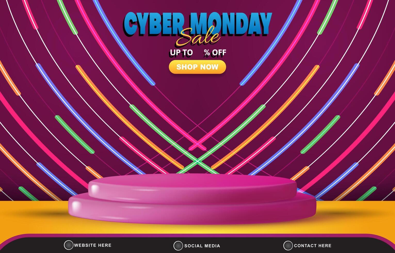 cyber monday discount sale template banner with blank space 3d podium for product sale with abstract gradient purple background design vector