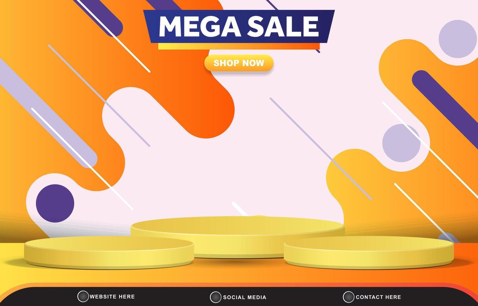 mega sale discount template banner with blank space 3d podium for product sale with abstract gradient orange and yellow background design vector