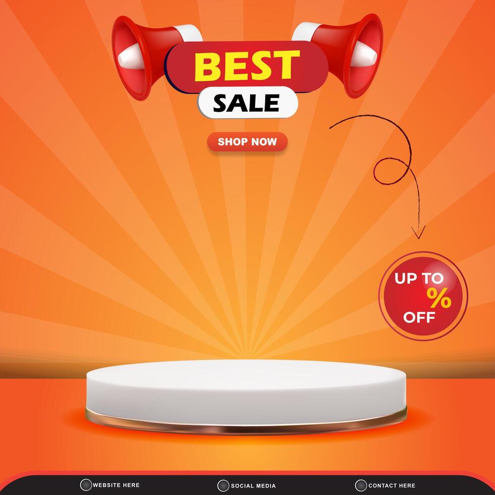 best sale discount for social media post template banner with blank space 3d podium for product sale with abstract gradient orange and yellow design background vector