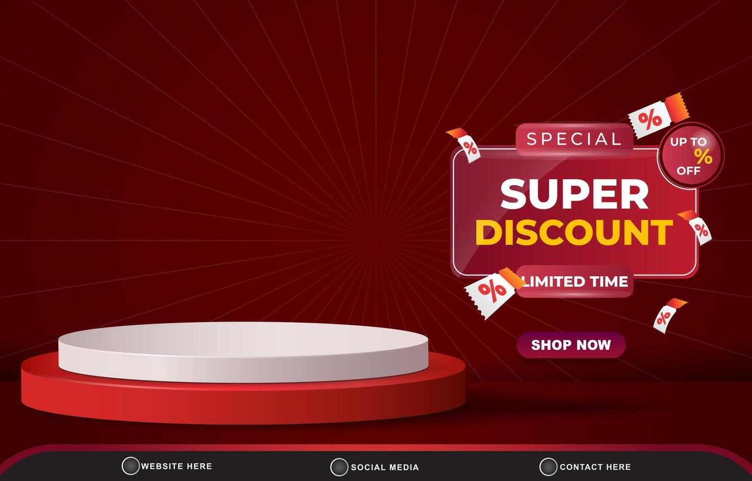 special super discount sale with landscape template banner copy space 3d podium for product sale with abstract gradient red background design vector