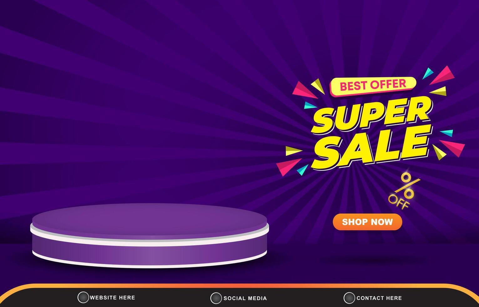 best offer super sale for social media post banner with copy space 3d podium for product sale with abstract gradient blue and purple background design vector