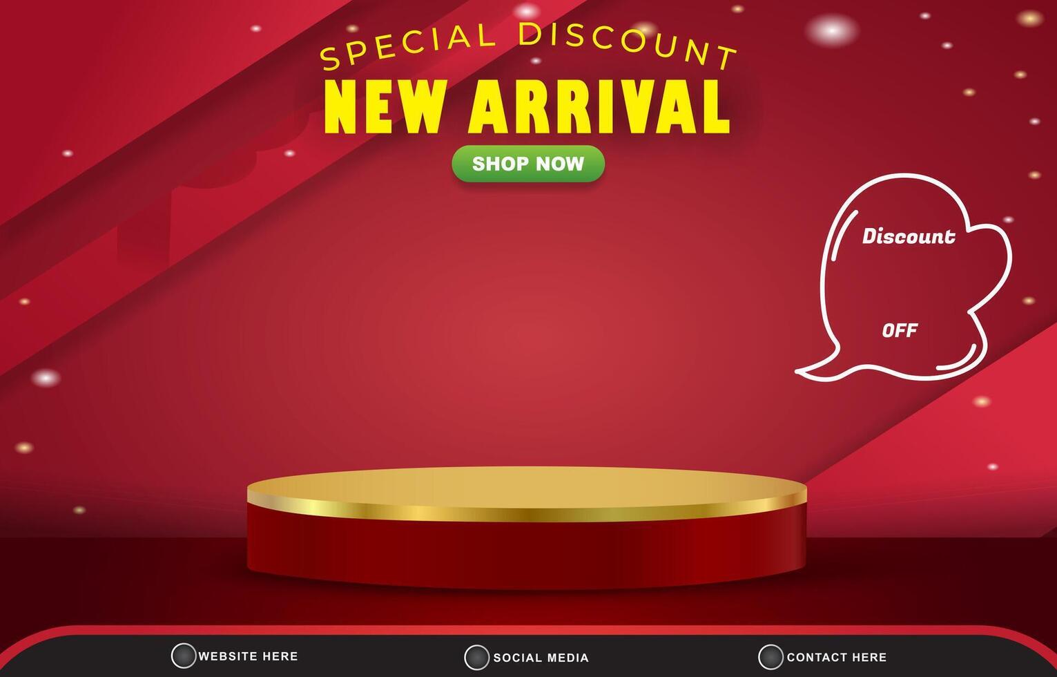 new sale discount with landscape template banner and copy space 3d podium for product sale with abstract gradient red background design vector