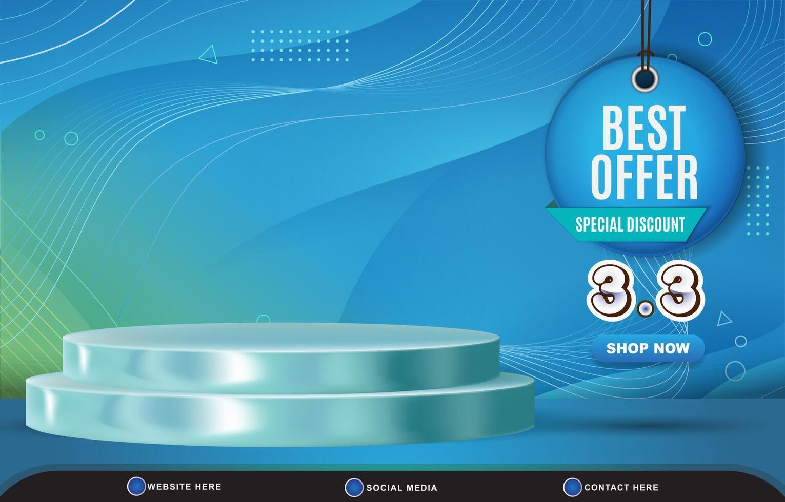 03.03 best offer sale discount template banner with blank space 3d podium for product sale with abstract gradient blue and green background design vector