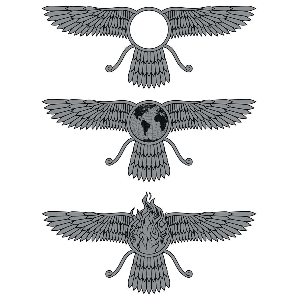 winged solar disk of the Zoroastrian religion vector