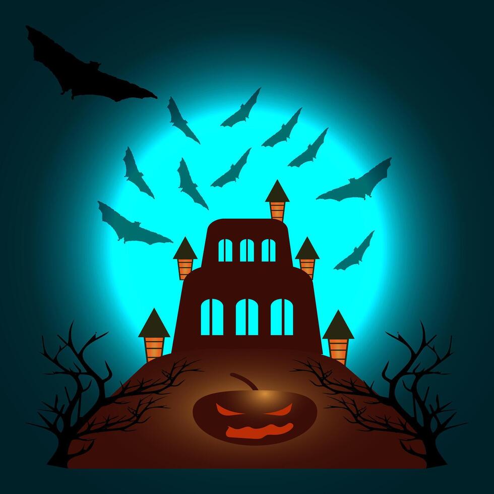 halloween background with castle and bats vector