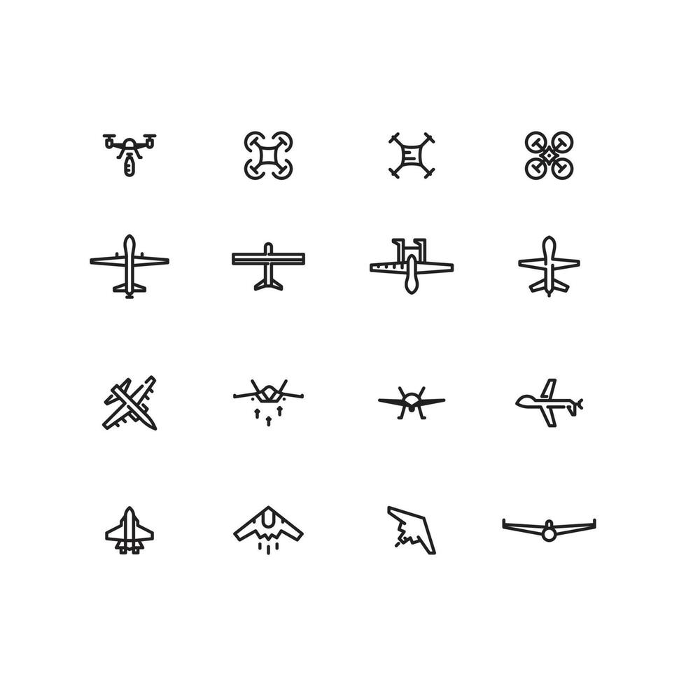 Set of Military Drone Icons. Combat Drone Symbols vector