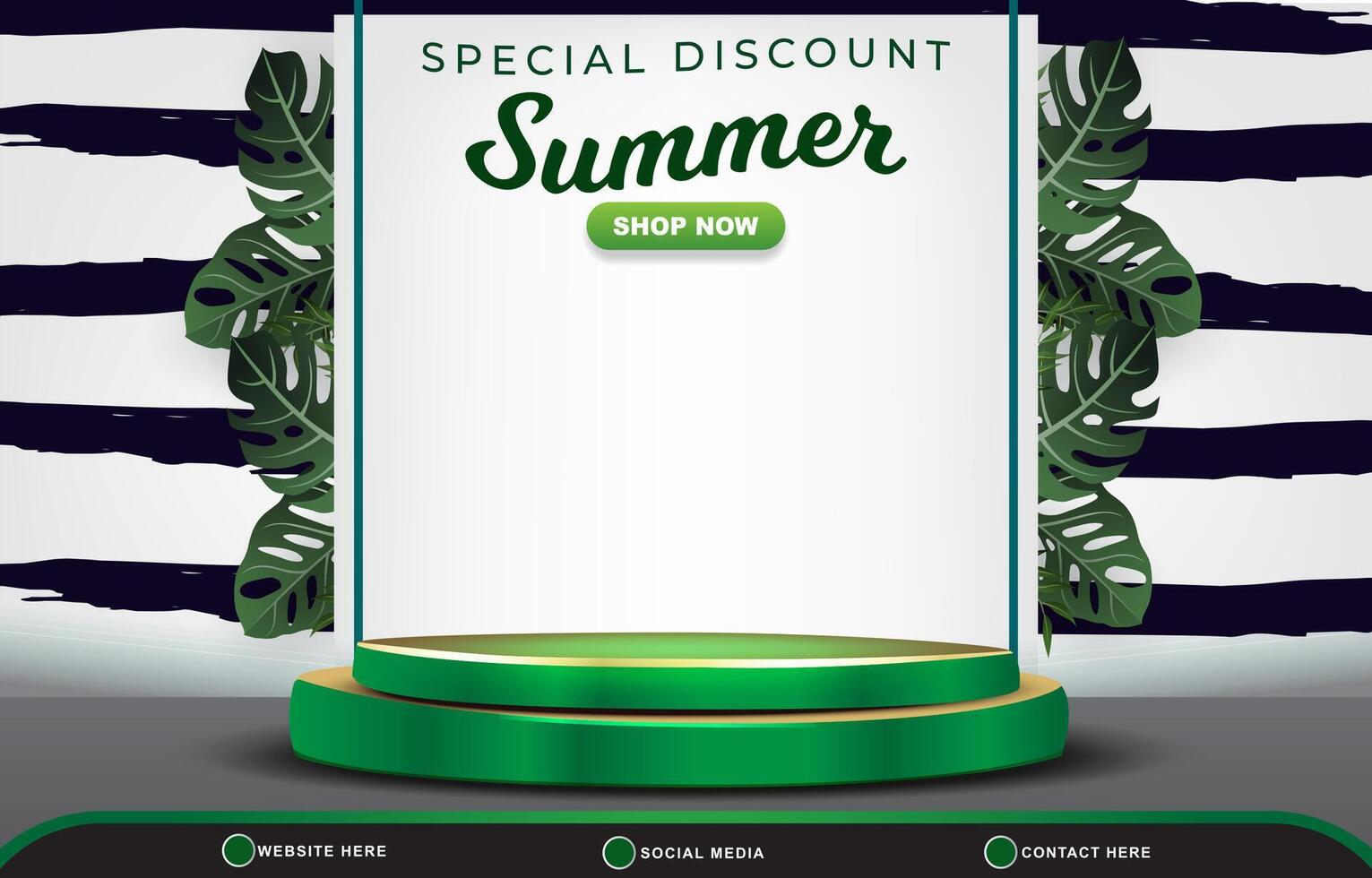 special discount summer sale landscape banner for social media post with copy space 3d podium for product sale with abstract gradient black and white background design vector