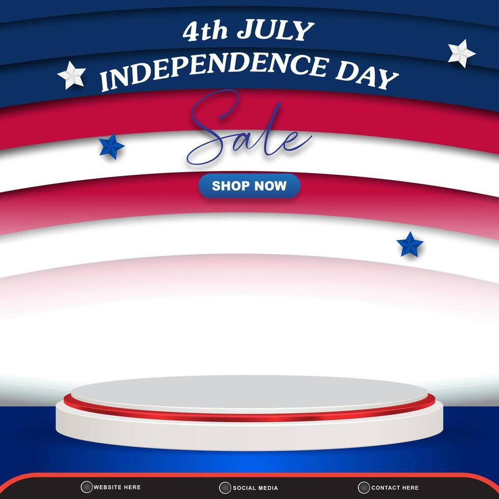 4th of july american independence day sale background banner with 3d podium for sale with abstract gradient blue red and white design vector