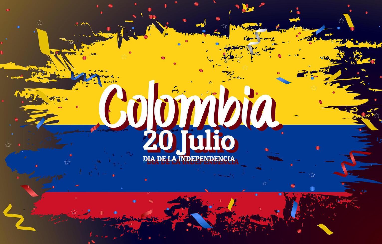 happy 20th of july colombia independence day landscape banner for social media post with abstract gradient yellow blue and red background design4 vector