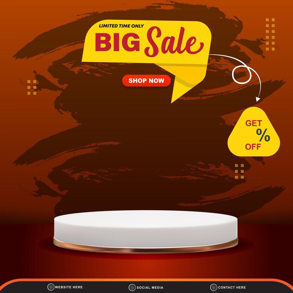 limited big sale discount with square template banner blank space 3d podium for product sale with abstract gradient brown and orange background design vector