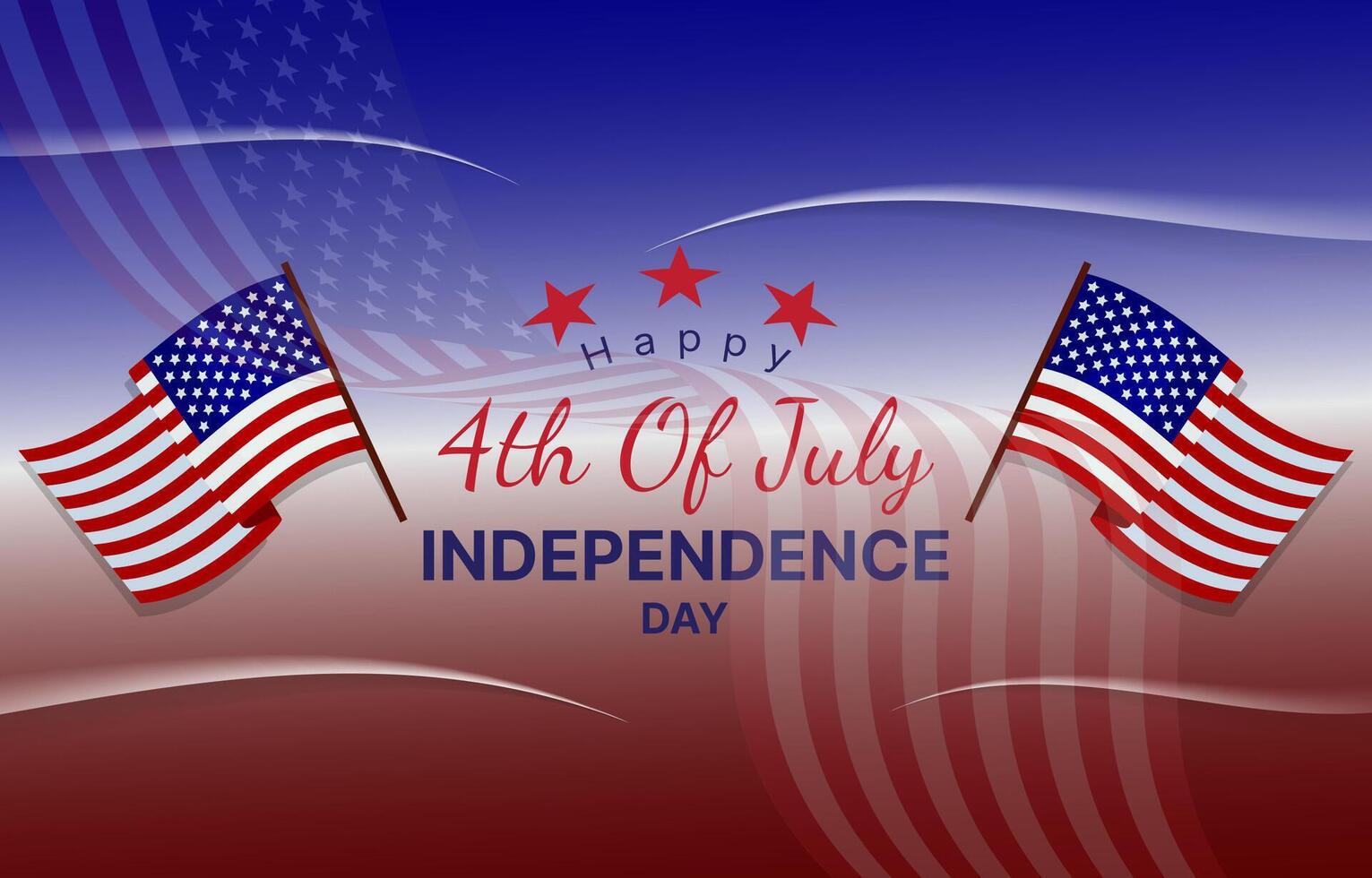 4th of july american independence day landscape banner for social media post with abstract gradient blue white and red background design vector