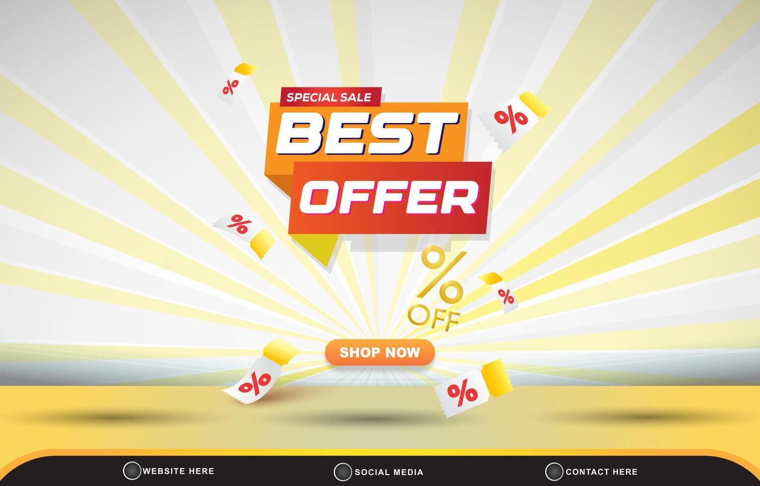 special sale best offer discount for social media post template banner with blank space 3d podium for product sale with abstract gradient white and yellow background design vector