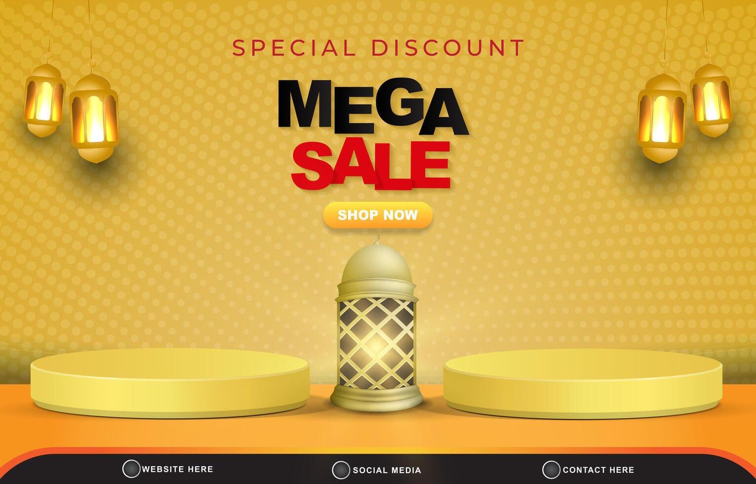 special discount mega sale ramadan template banner with copy space 3d podium for product sale with abstract gradient dark yellow background design vector