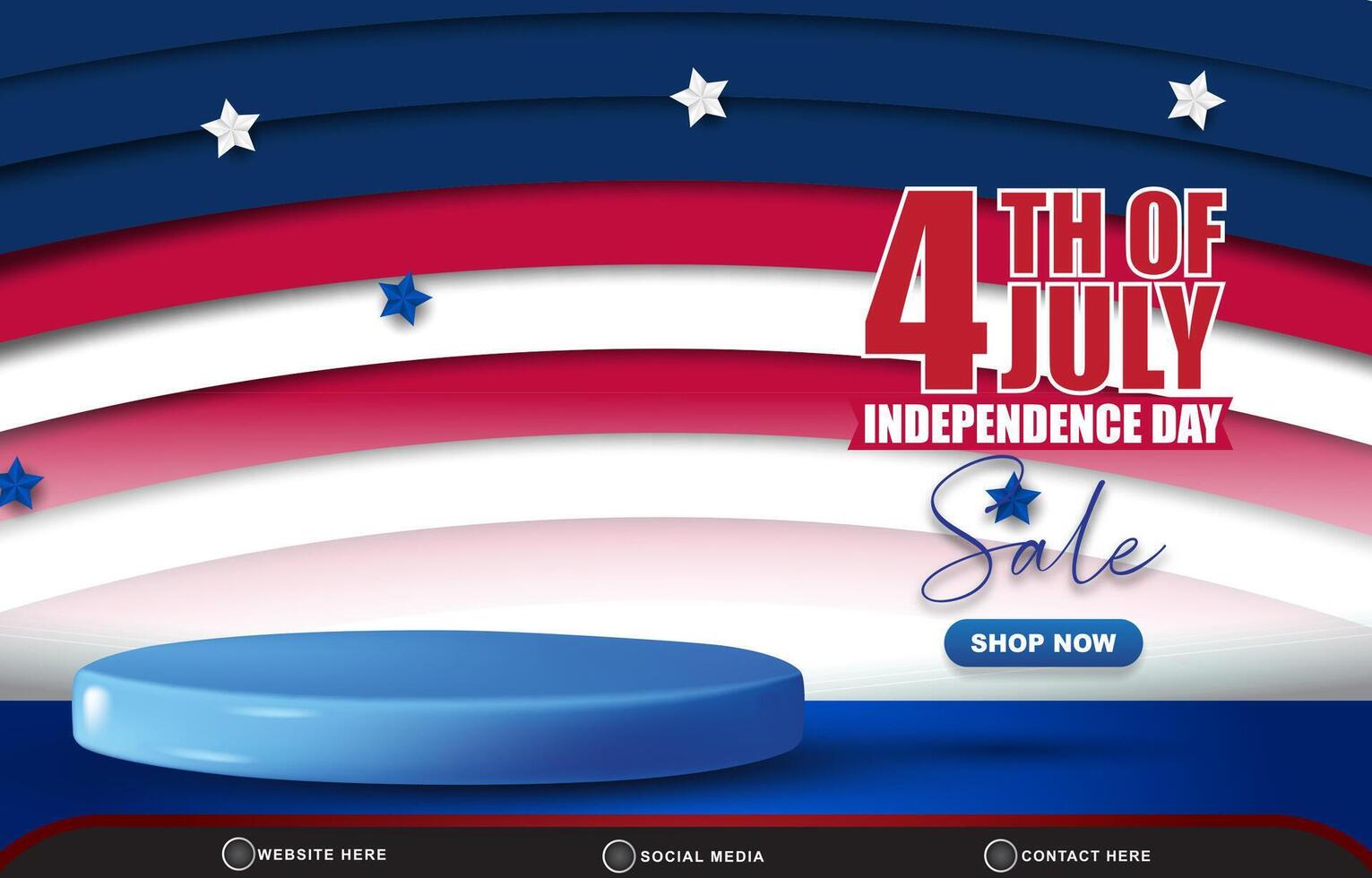 4th of july independence day sale background banner with 3d podium for sale with abstract gradient blue red and white design vector